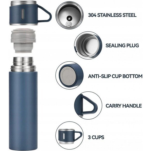 Termoso rinkinys su 3 puodeliais 500 ml, pilka 4