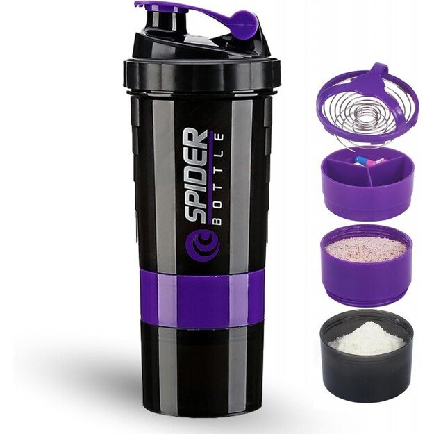 Sportinis papildų plaktuvas su sieteliu, 500 ml (juoda/violetinė) 3