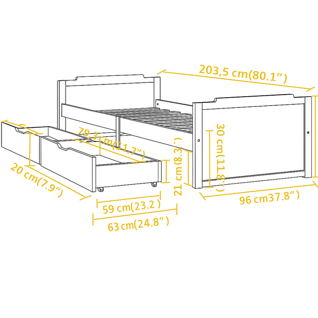 Lovos rėmas su stalčiais, 90 x 200 cm 7