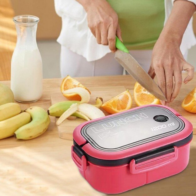 Pietų dėžutė su stalo įrankiais, rožinė 4