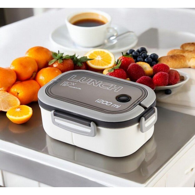 Pietų dėžutė su stalo įrankiais, balta